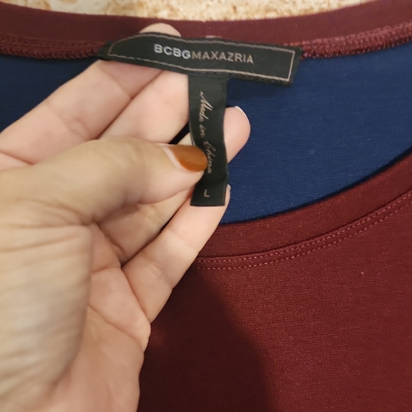 BCBGMaxAzria Burgundy and Blue Long Sleeve Dress - Picture 2 of 6